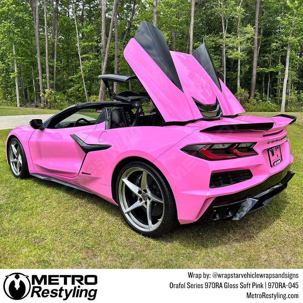 glossy pink corvette wrap