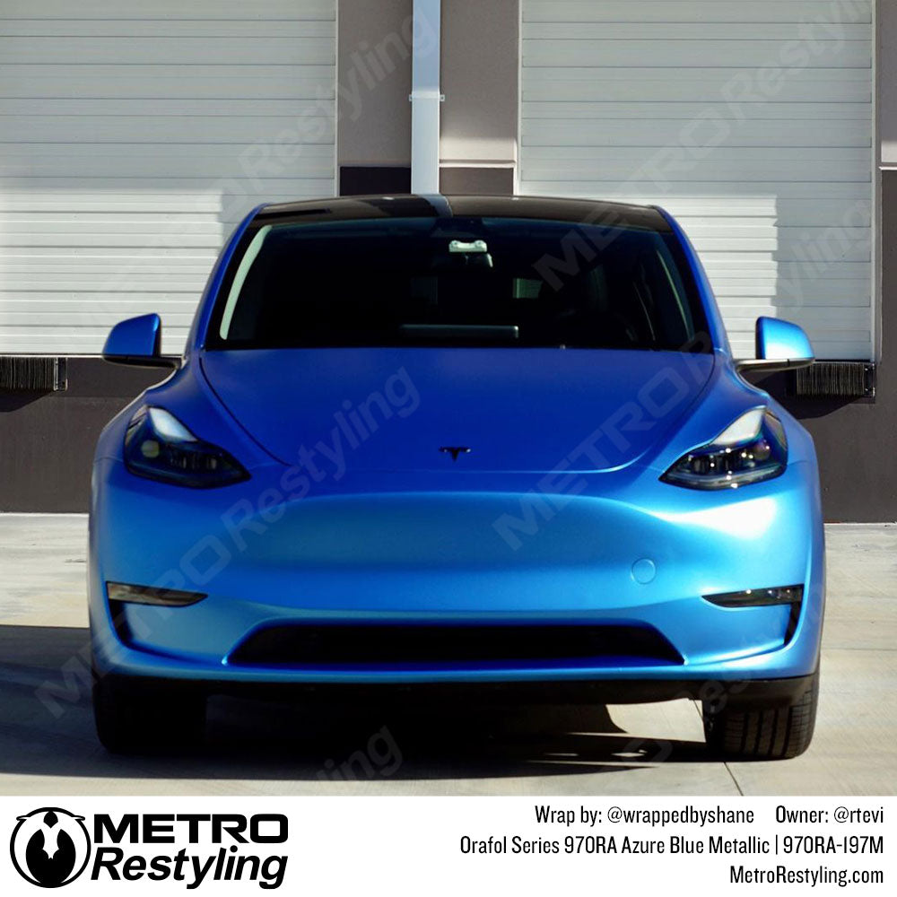 matte blue tesla wrap