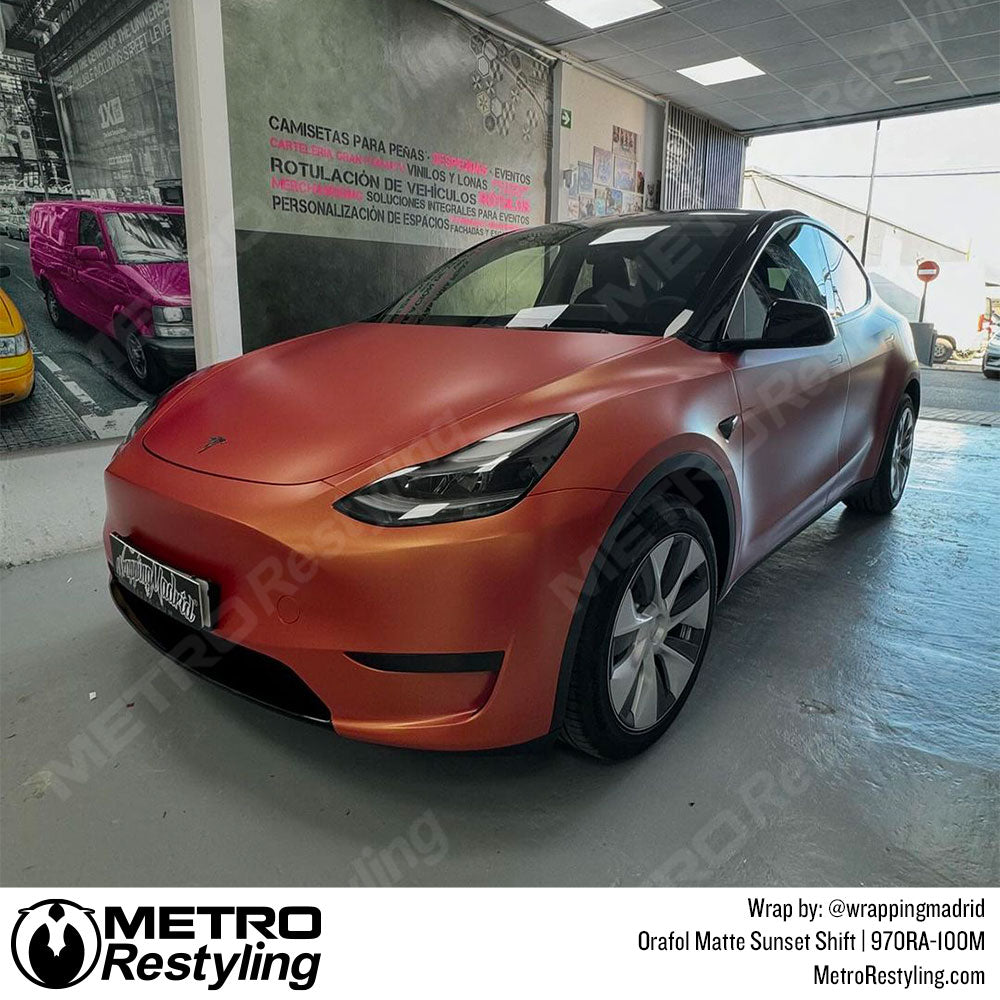 orange color shift tesla wrap