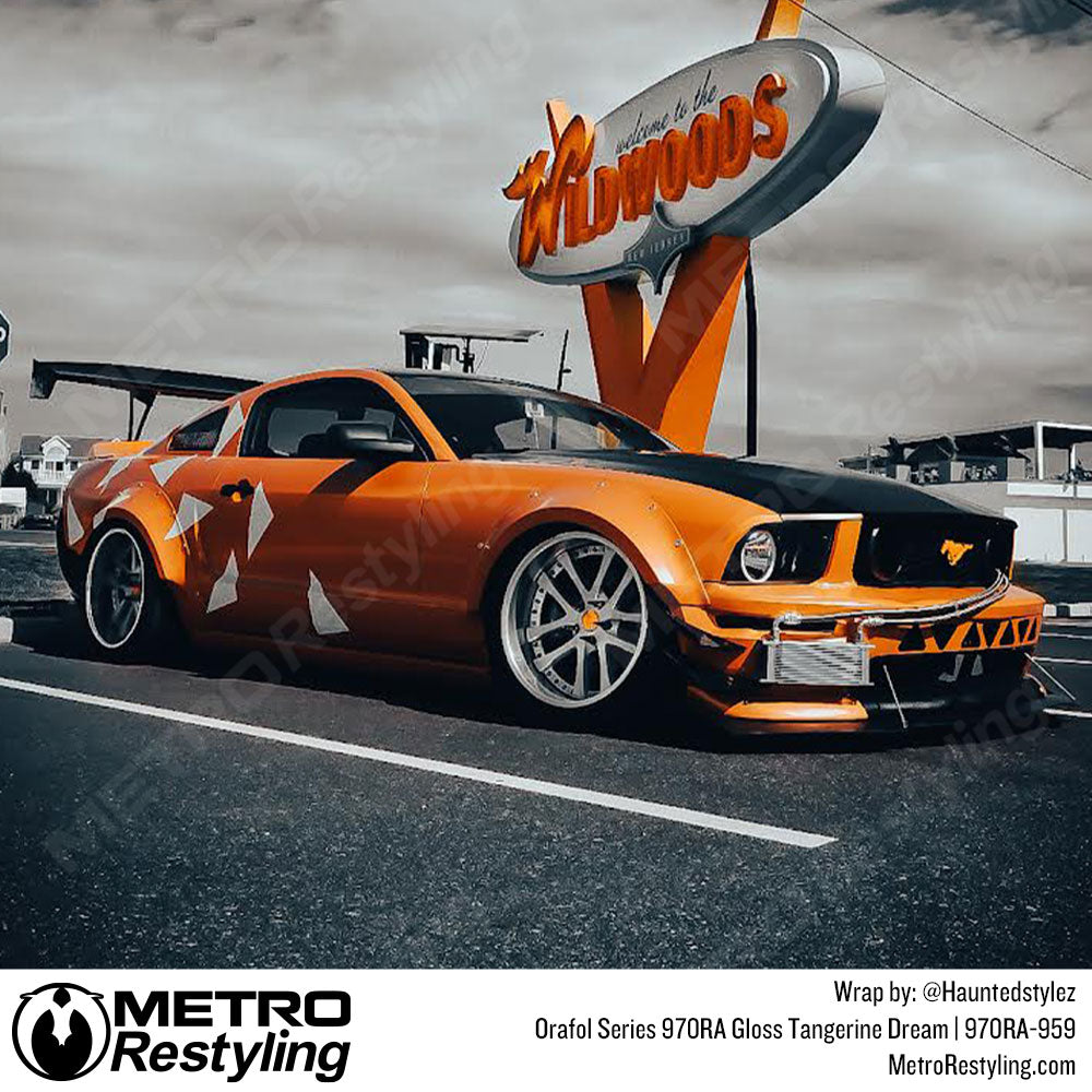 Orange Ford Mustang Vinyl Wrap