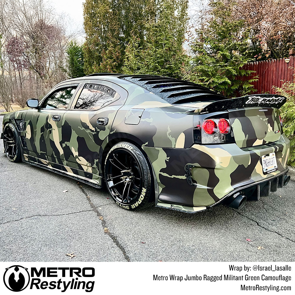 dodge charger with green camo wrap