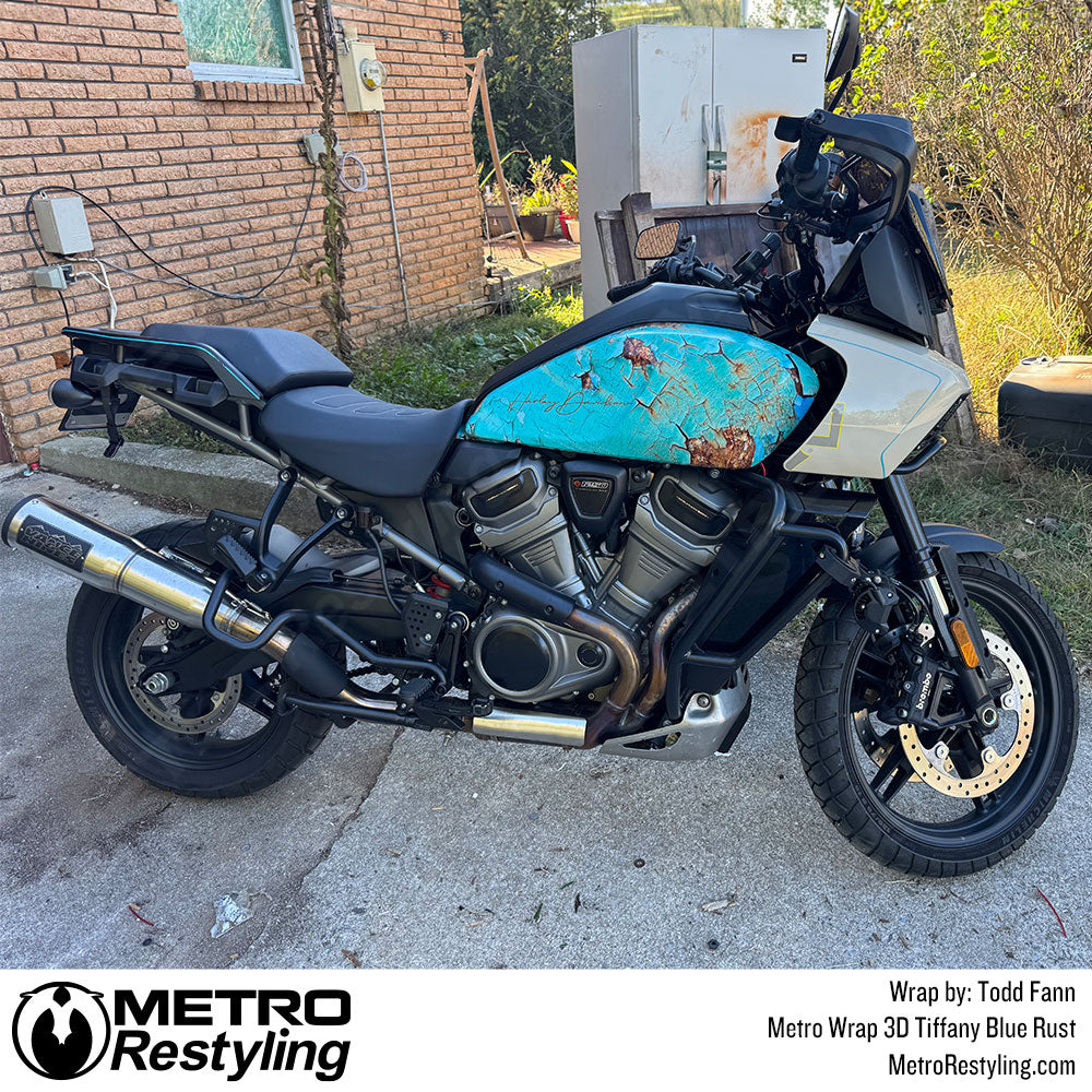 harley davidson with rust blue wrap