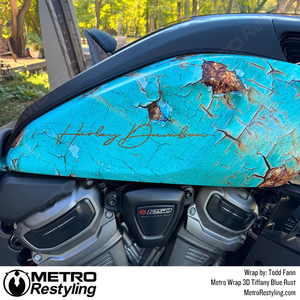 harley davidson with rust blue wrap