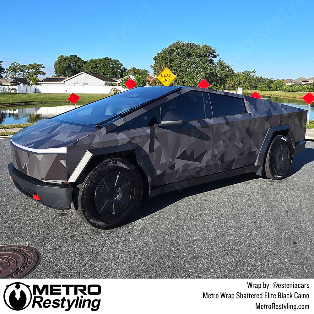 cybertruck with black camo wrap
