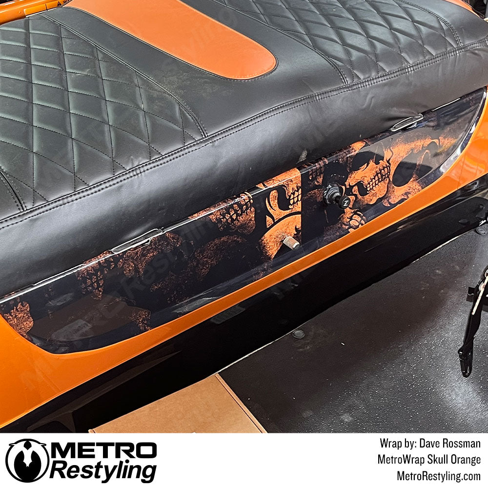 orange skull golf cart wrap