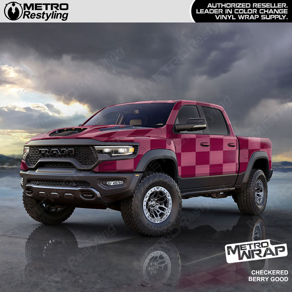 Jumbo Checkered Berry Good checkered vinyl wrap - vehicle wrap preview with jumbo checkerboard pattern