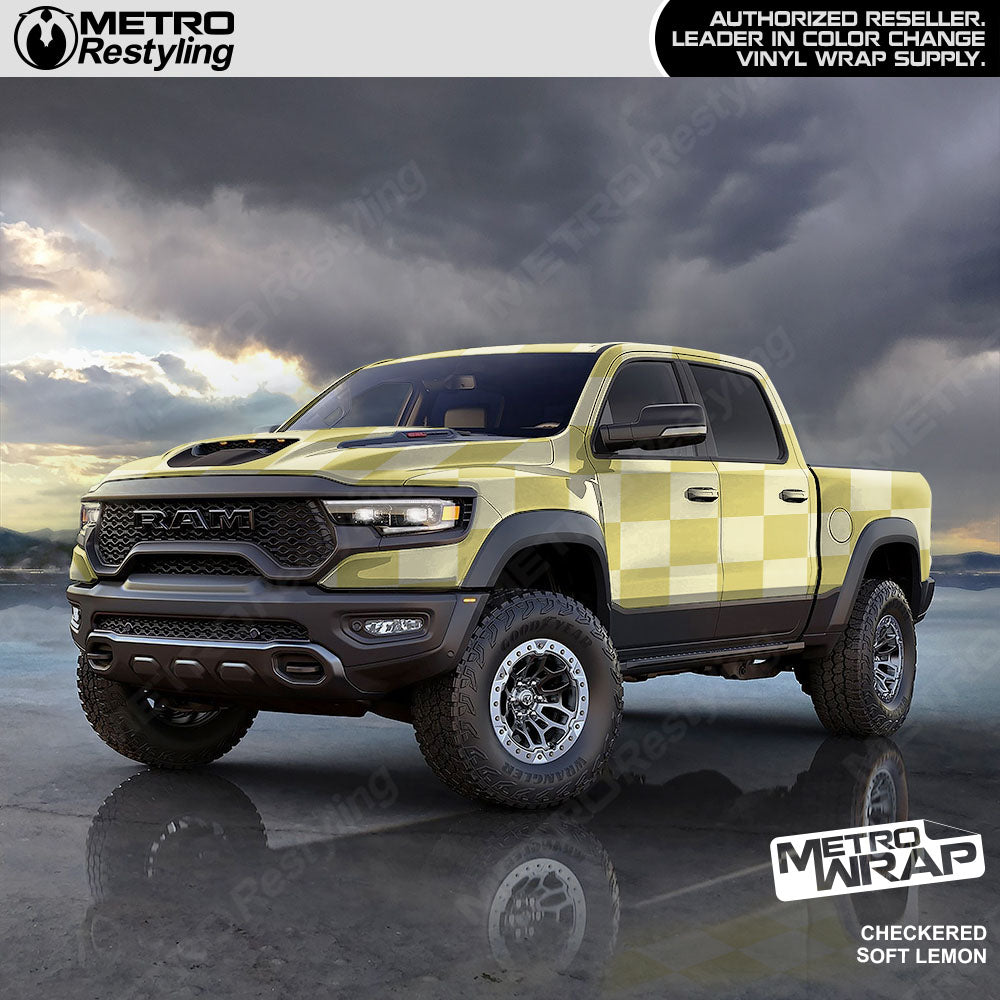 Jumbo Checkered Soft Lemon checkered vinyl wrap - vehicle wrap preview with jumbo checkerboard pattern