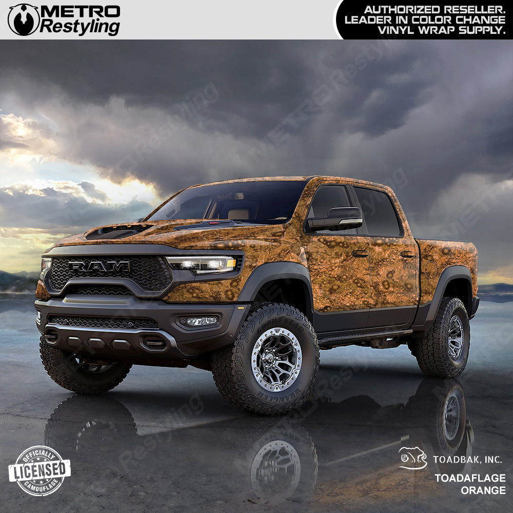 Toadaflage Orange Camo truck wrap