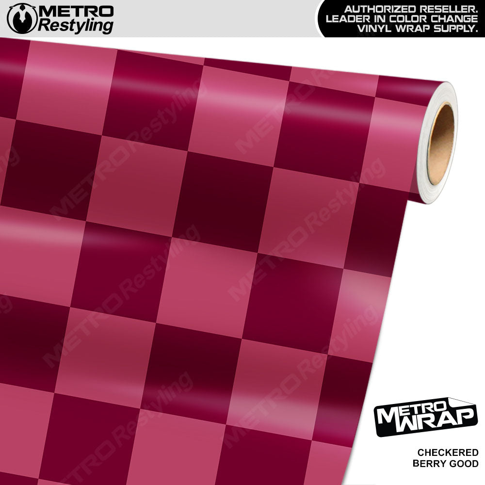 Jumbo Checkered Berry Good checkered vinyl wrap - vinyl film pattern swatch with jumbo checkerboard pattern