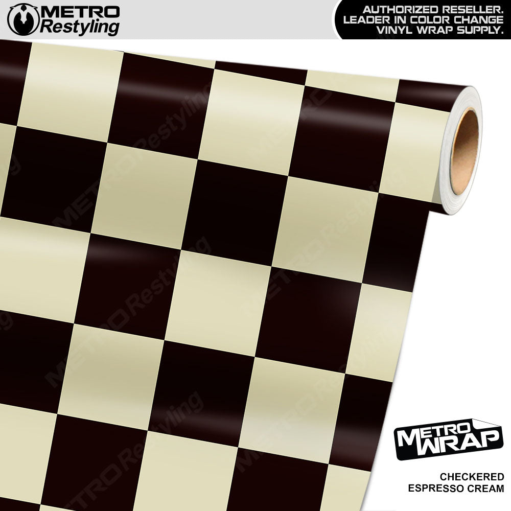 Jumbo Checkered Espresso Cream checkered vinyl wrap - vinyl film pattern swatch with jumbo checkerboard pattern