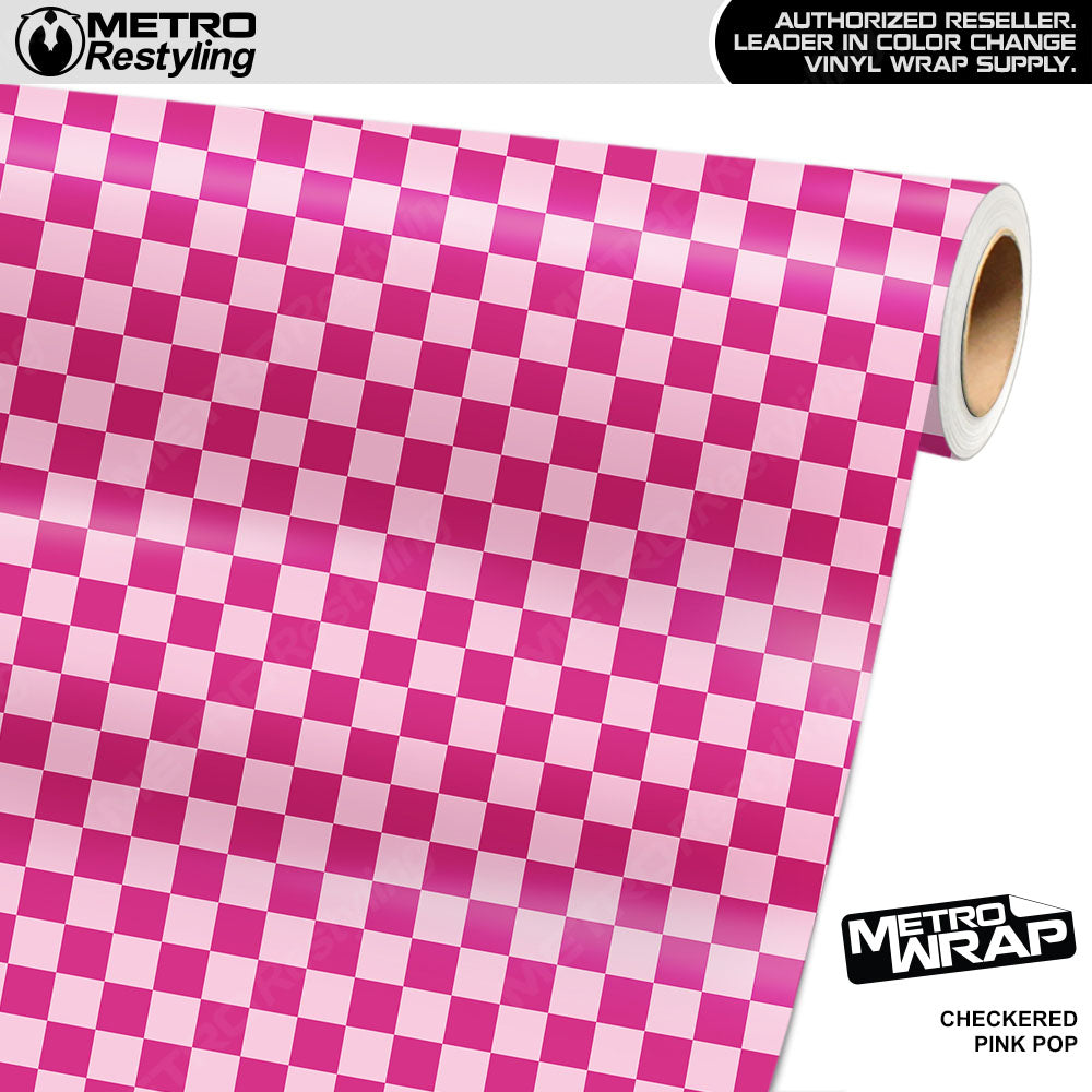 Large Checkered Pink Pop checkered vinyl wrap - vinyl film pattern swatch with large checkerboard pattern