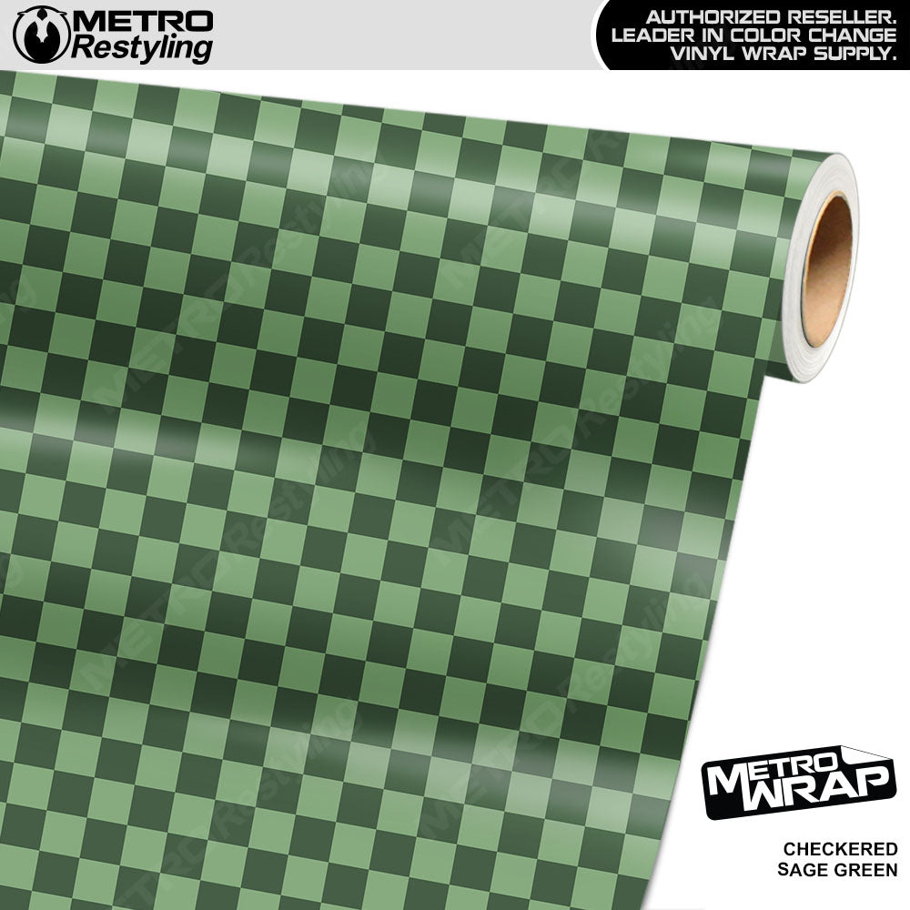 Large Checkered Sage Green checkered vinyl wrap - vinyl film pattern swatch with large checkerboard pattern