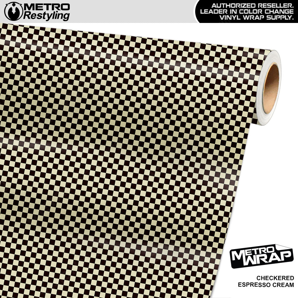 Mini Checkered Espresso Cream checkered vinyl wrap - vinyl film pattern swatch with mini checkerboard pattern