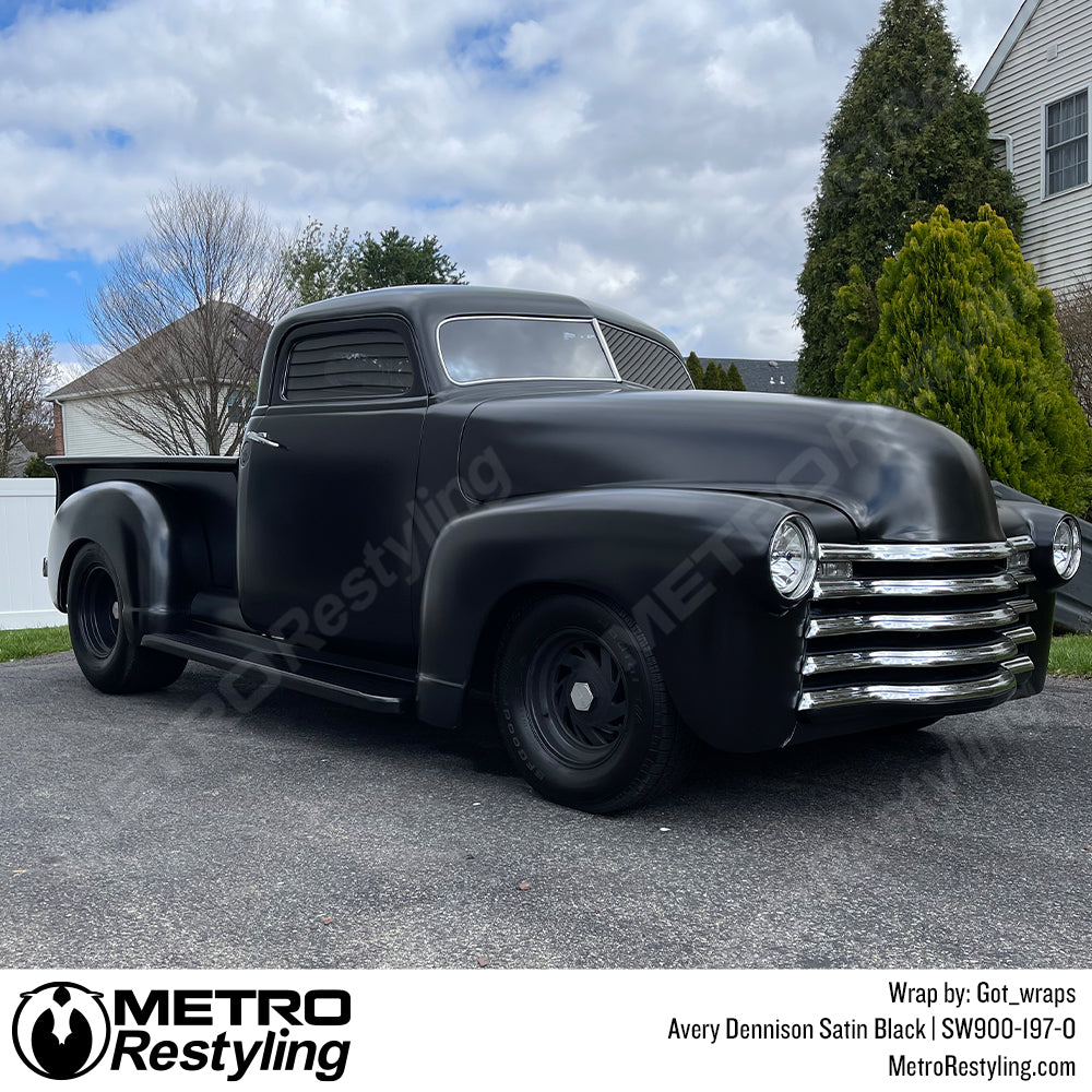 satin black 67 chevy truck wrap