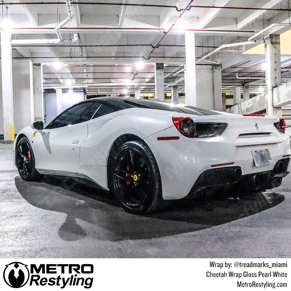 white Ferrari vinyl wrap