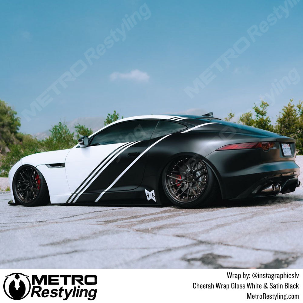 gloss white and satin black jaguar wrap