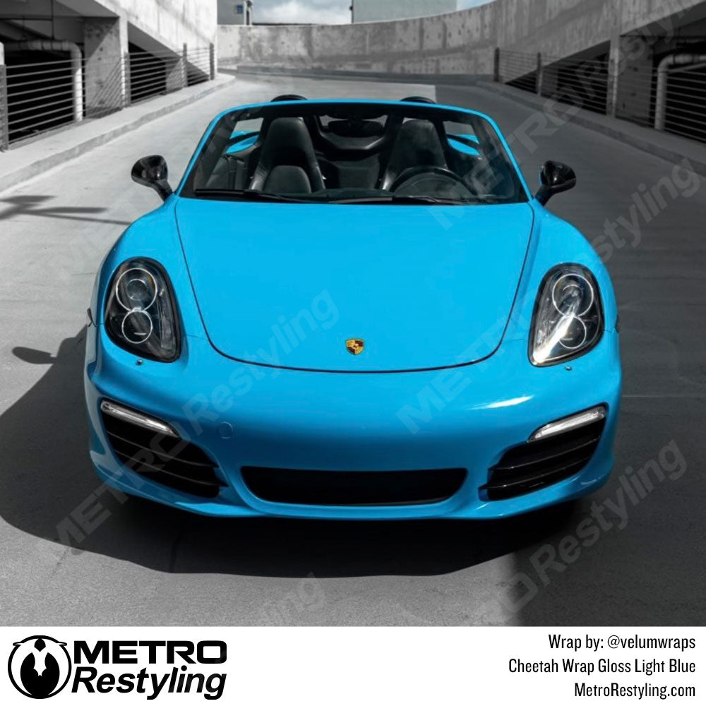 light blue porsche wrap