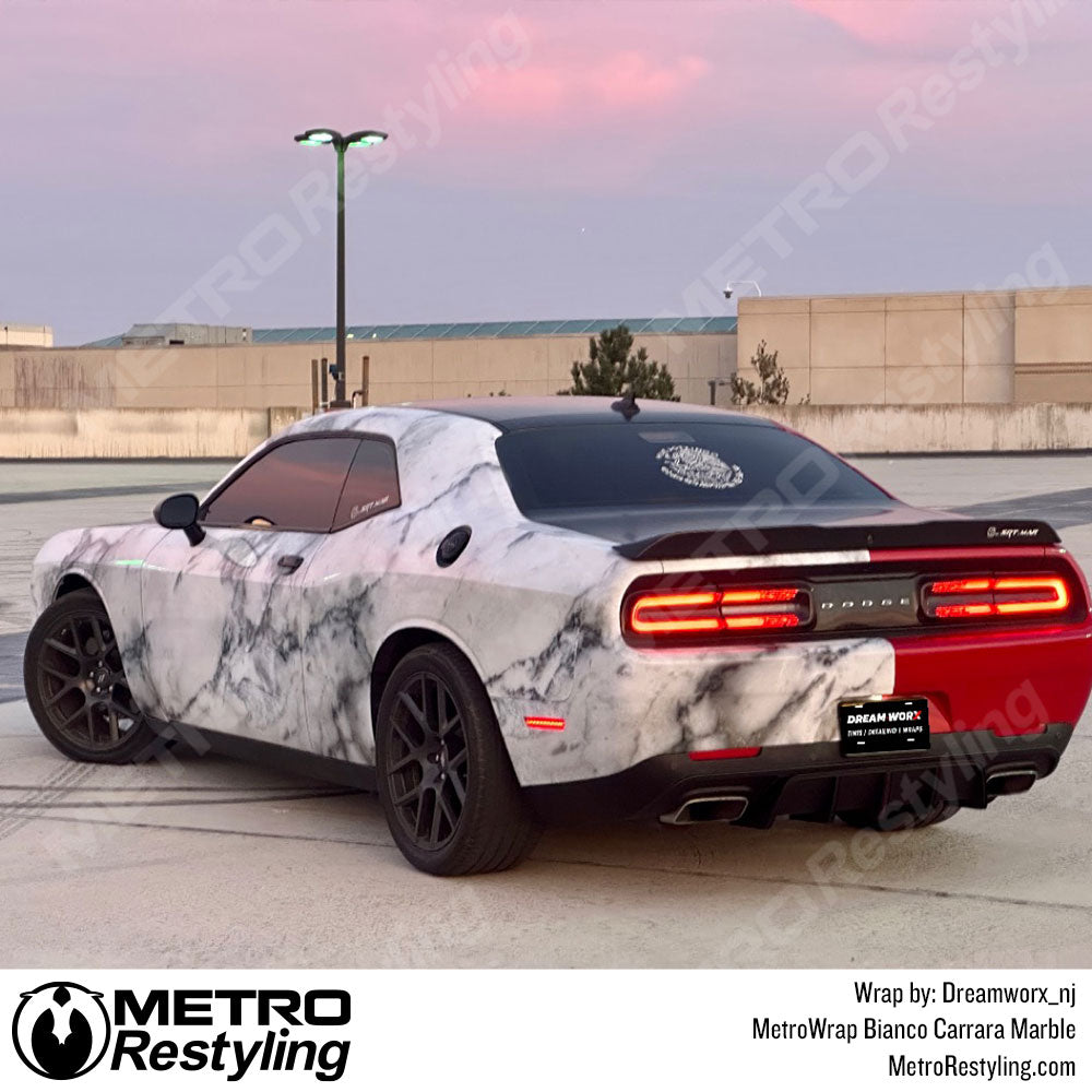 Bianco Carrara Marble Dodge Challenger Vinyl Wrap