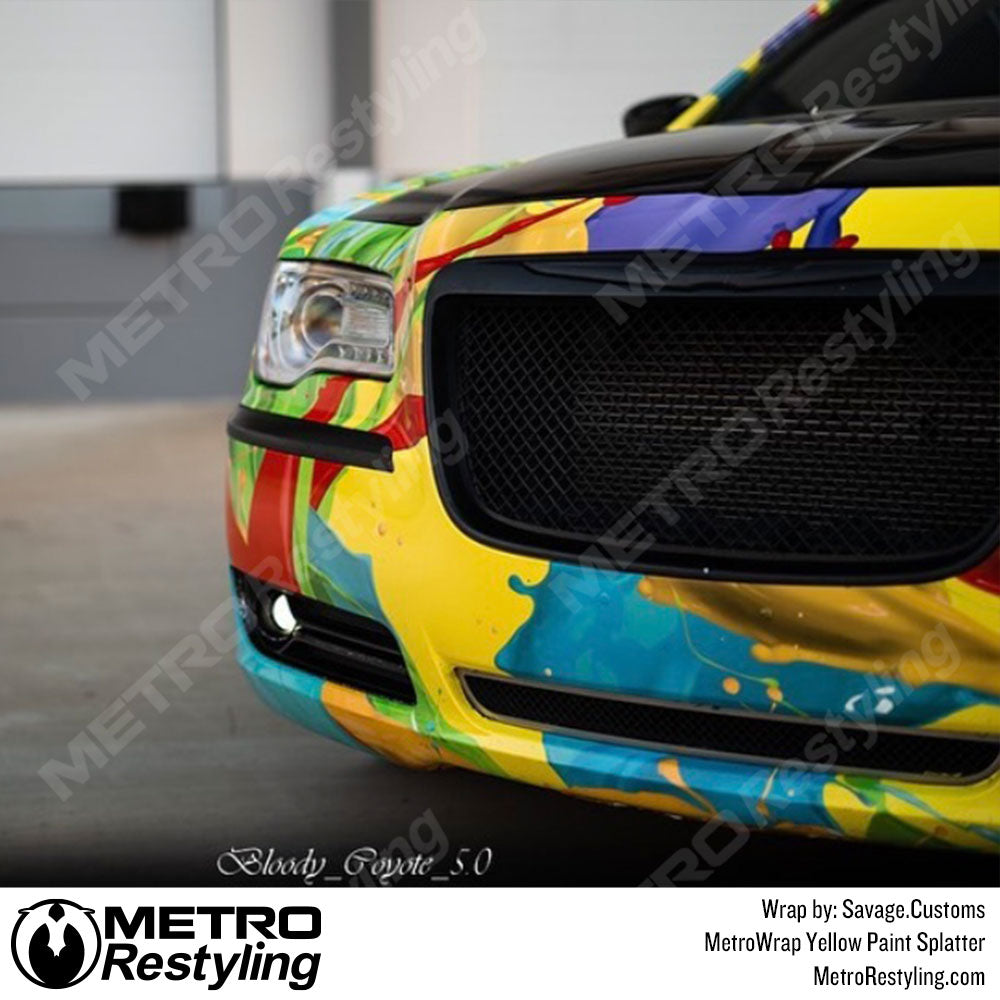 Chrysler 300 Yellow Paint Splatter Vinyl Wrap