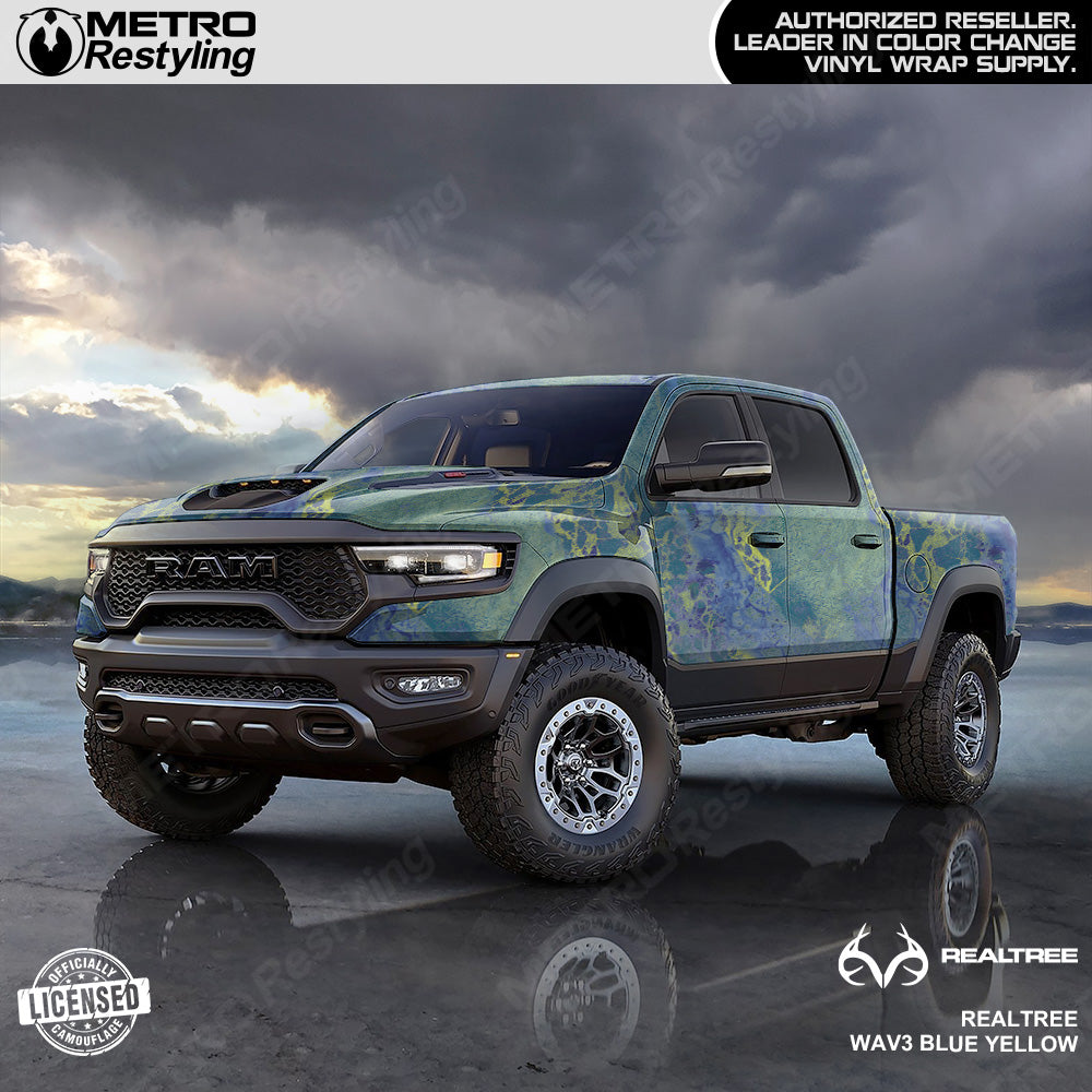 Realtree WAV3 Blue Yellow Camo Truck Wrap Film