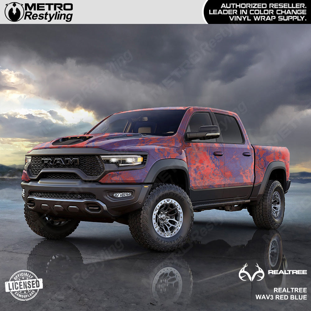 Realtree WAV3 Red Blue Camo Truck Wrap Film