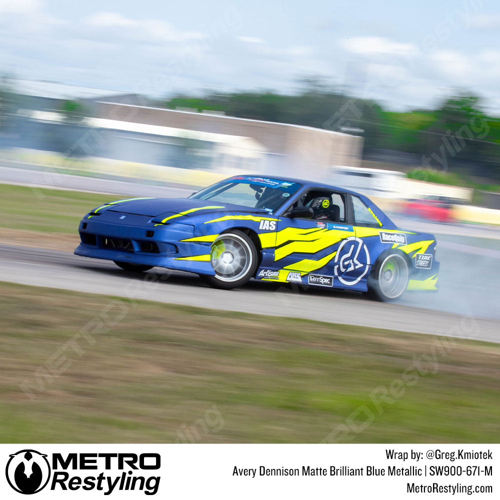 blue wrapped race car