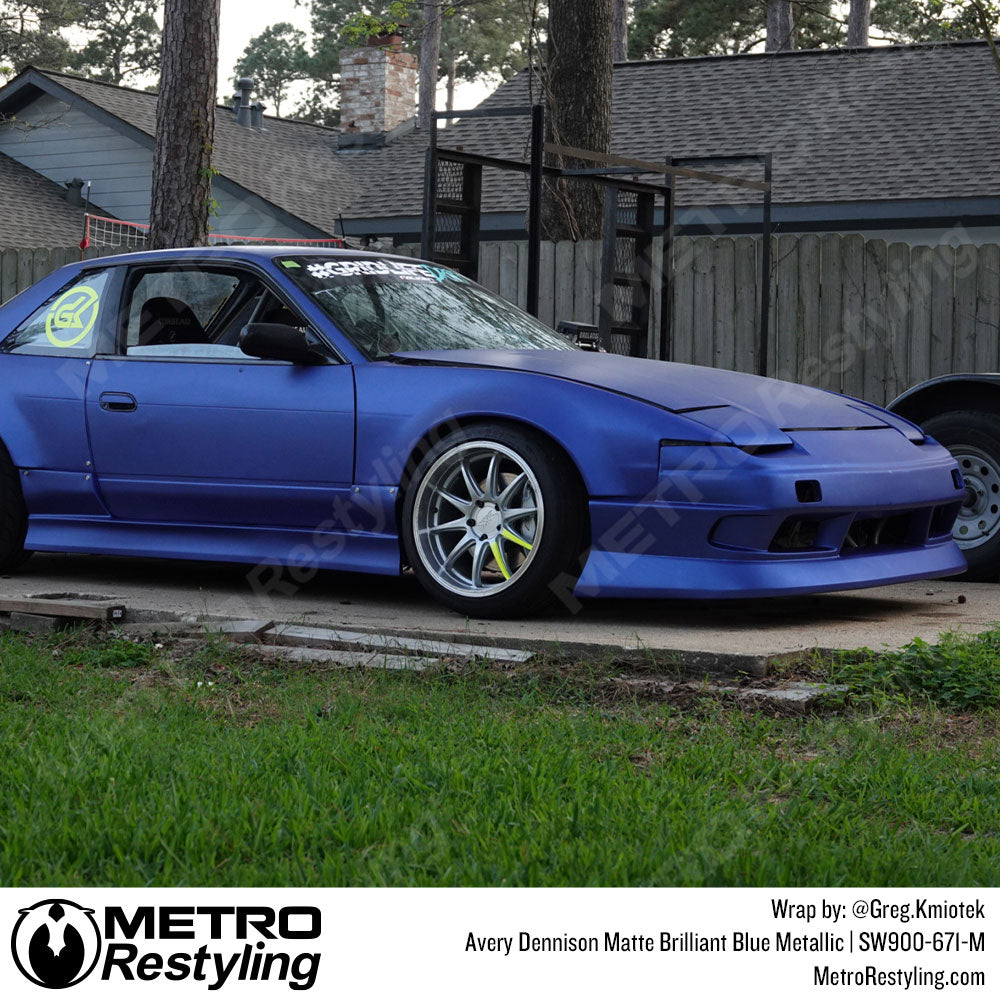 blue vinyl wrapped car