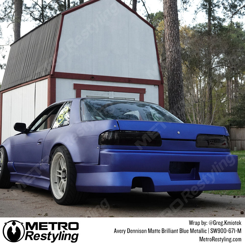 blue vinyl wrapped car