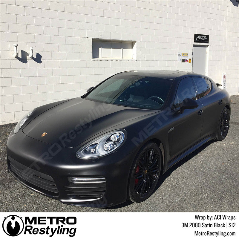 Satin Black Porsche Vinyl Wrap