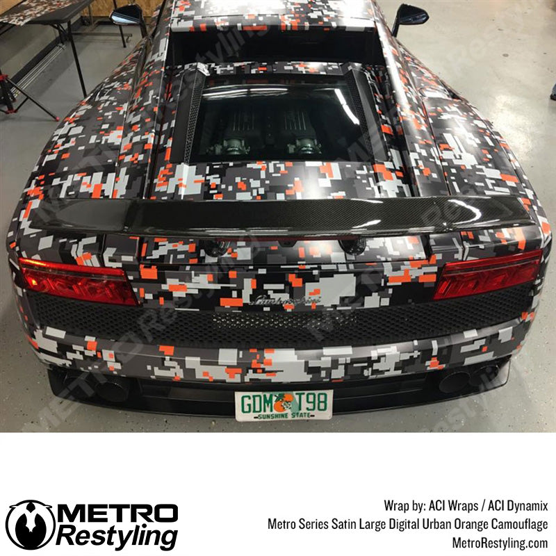 Large Digital Urban Orange Camouflage Lambo