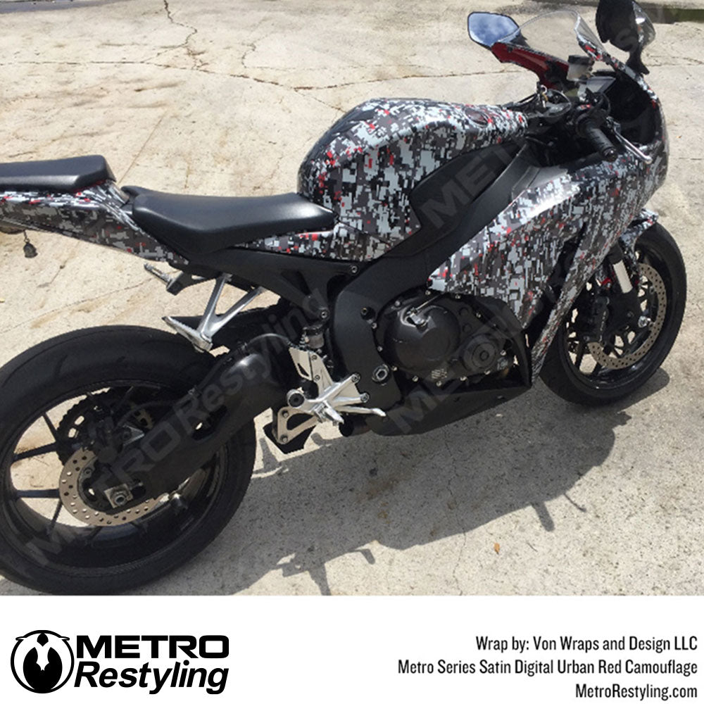 Metro Wrap Digital Urban Red Camouflage Motorcycle