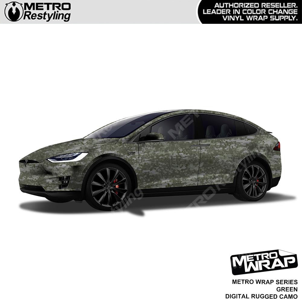 Digital Rugged Green Camouflage Tesla Wrap
