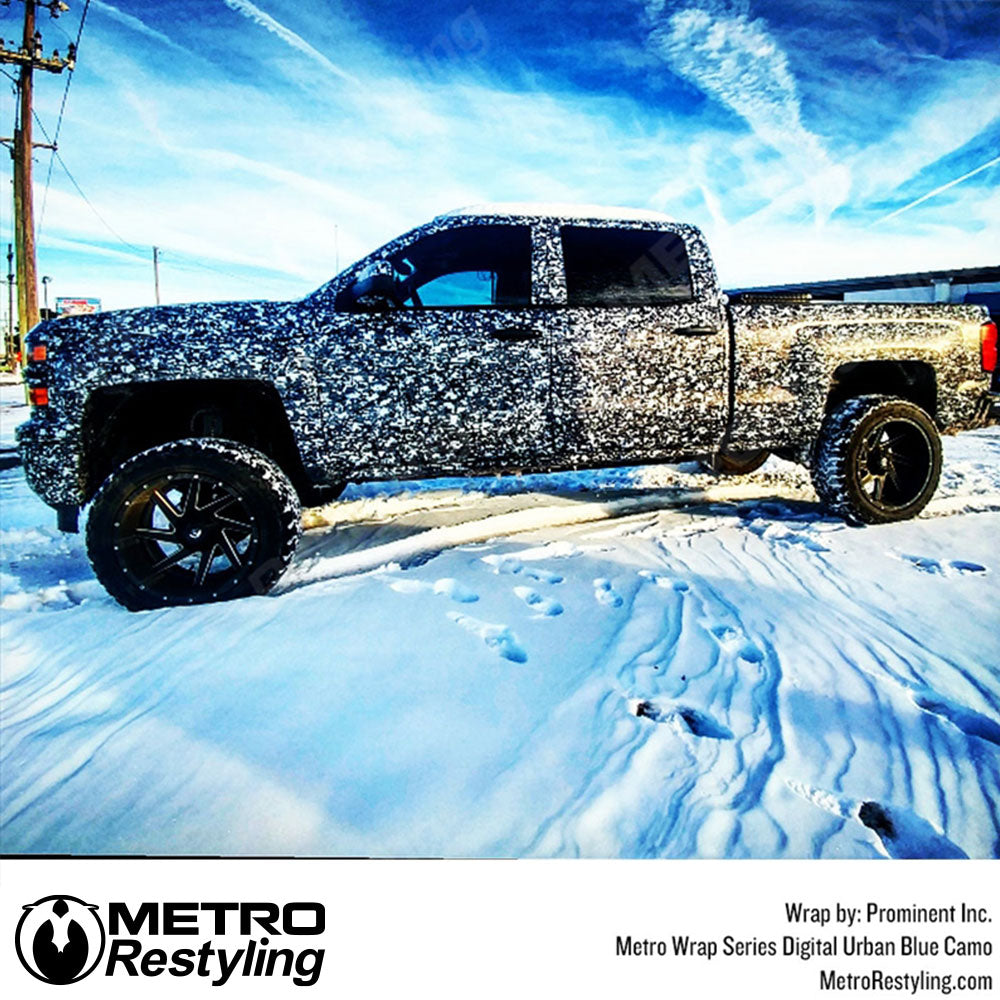 Digital Urban Blue Camo Truck Wrap