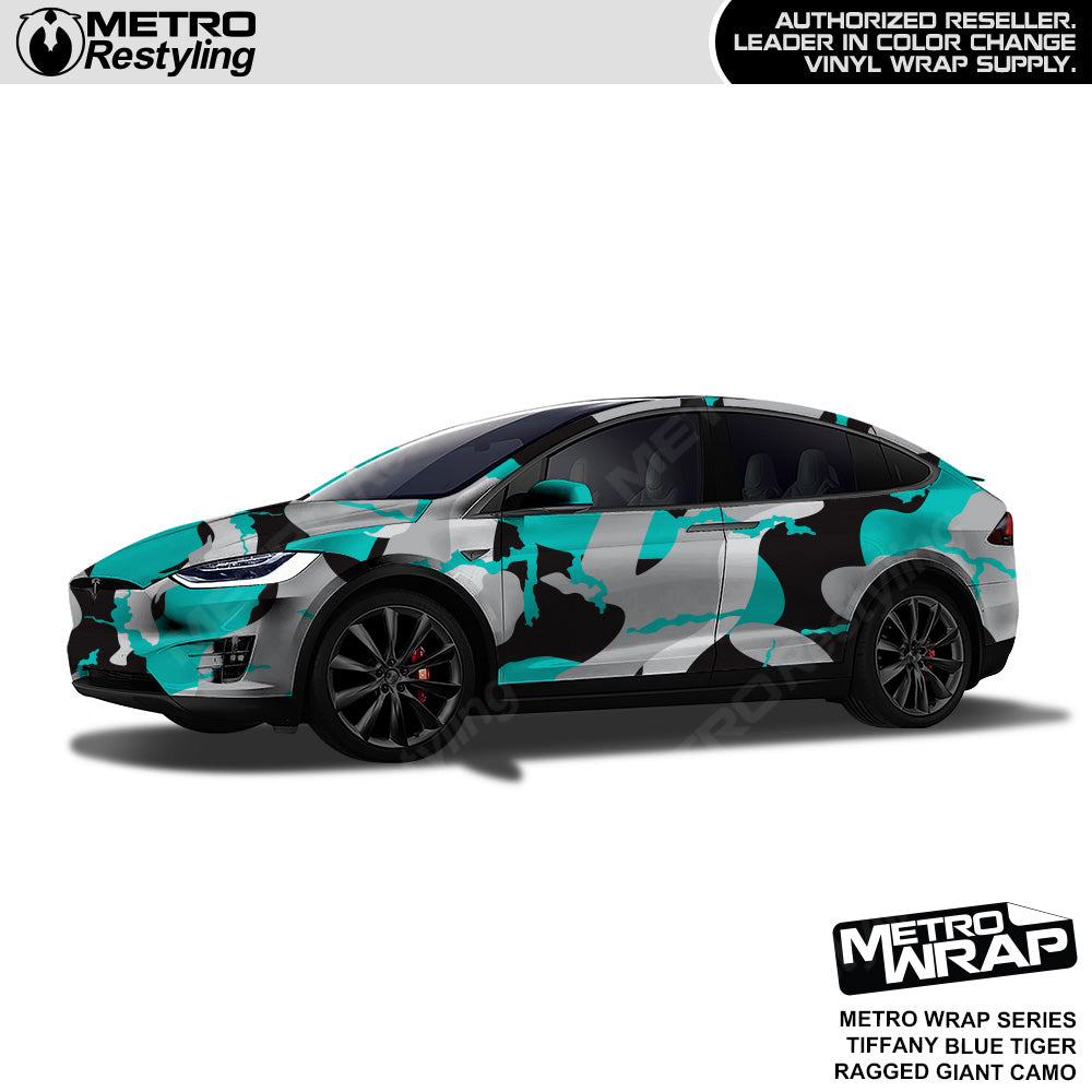 Metro Wrap Giant Ragged Tiffany Blue Tiger Camouflage Vinyl Film