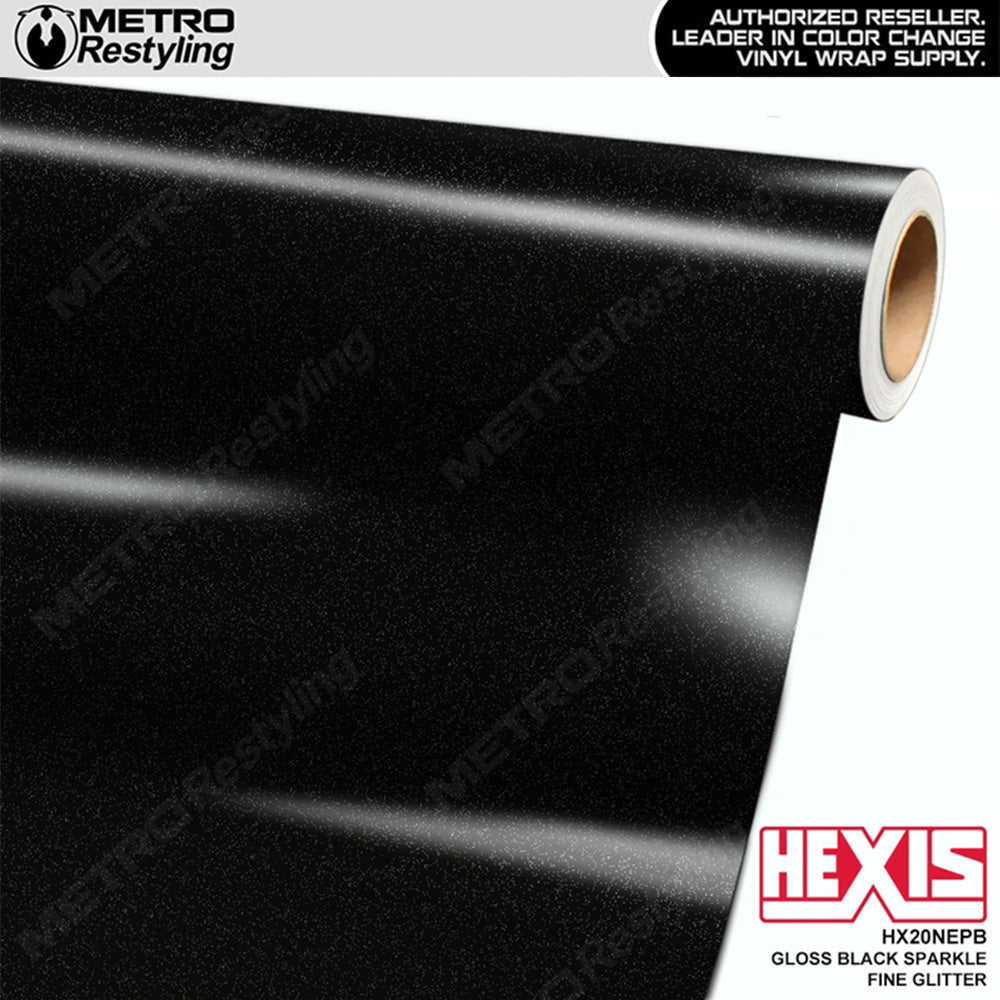 Hexis Gloss Black Sparkle Fine Glitter Vinyl Wrap | HX20NEPB