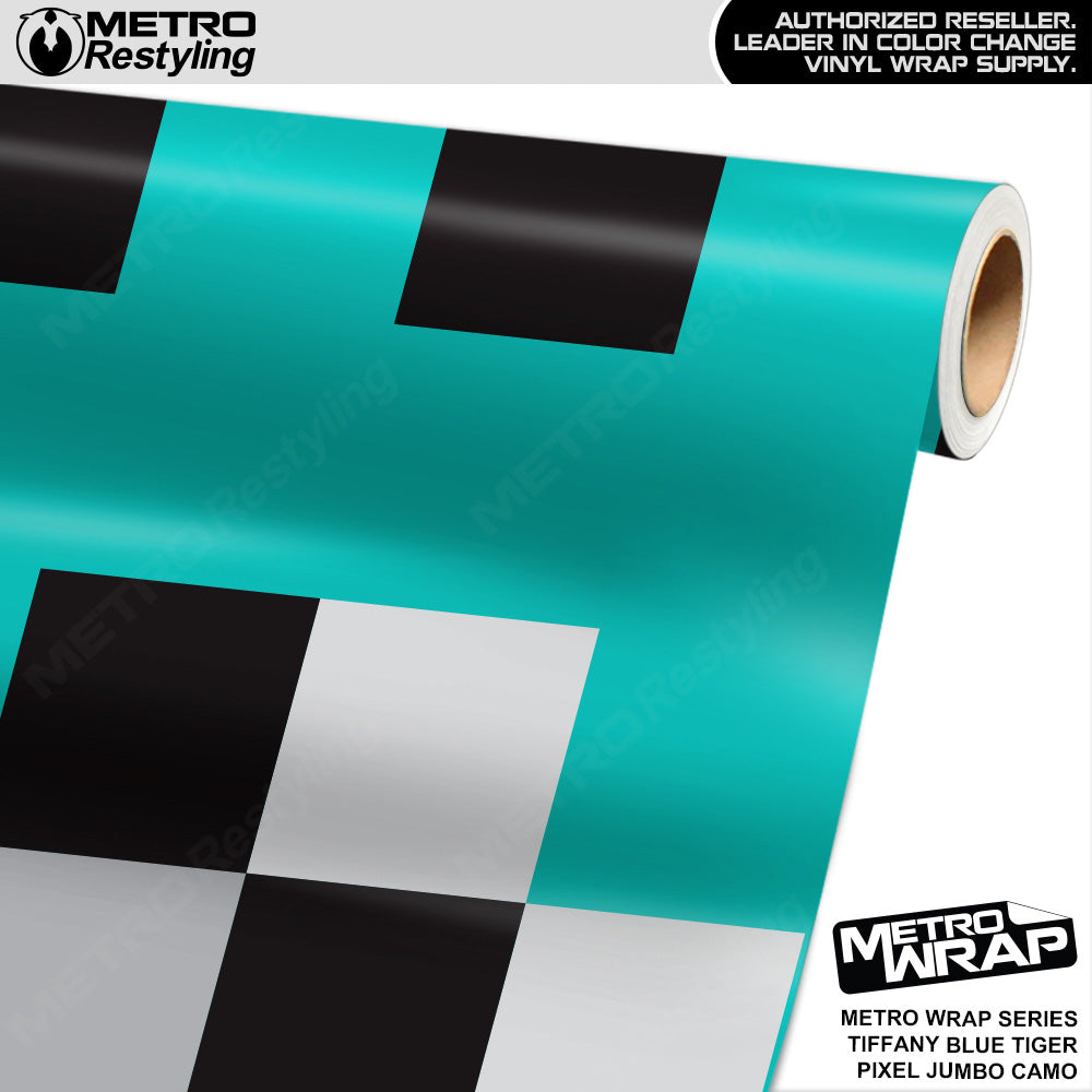 Metro Wrap Jumbo Pixel Tiffany Blue Tiger Camouflage Vinyl Film