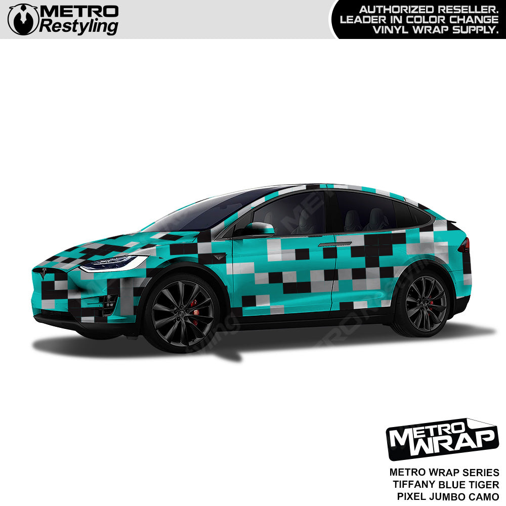 Metro Wrap Jumbo Pixel Tiffany Blue Tiger Camouflage Vinyl Film