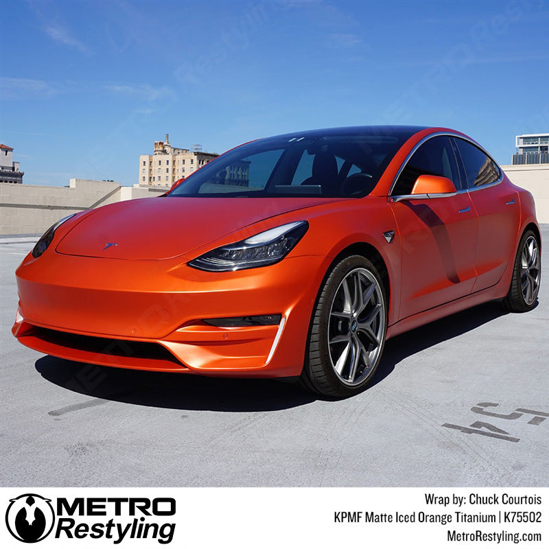 Matte Iced Orange Titanium Tesla Wrap