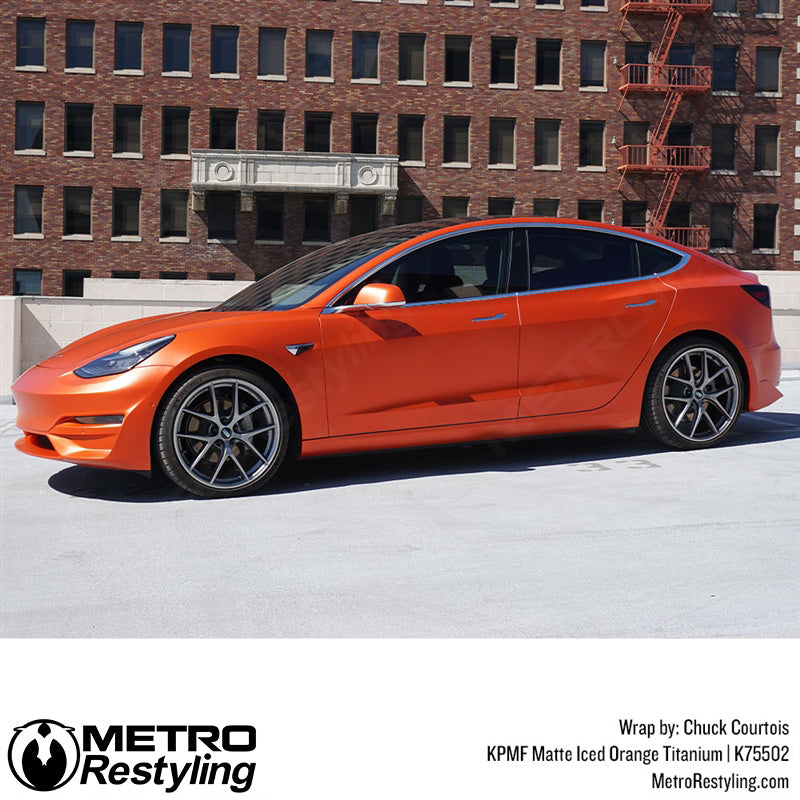Matte Iced Orange Titanium Tesla Wrap