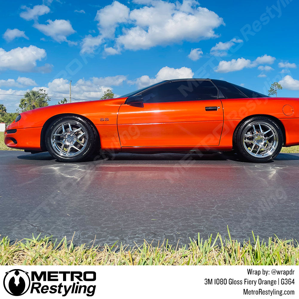 Glossy Bright Orange Camaro Wrap