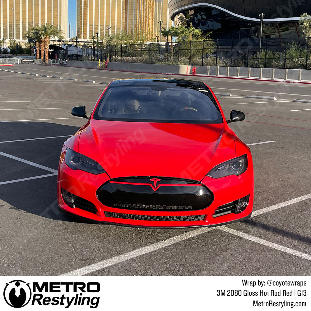 Tesla Bright Red Car Wrap