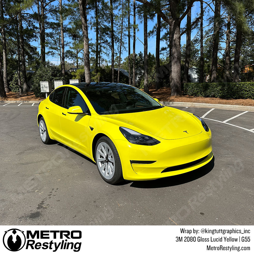 yellow tesla model 3 vinyl wrap