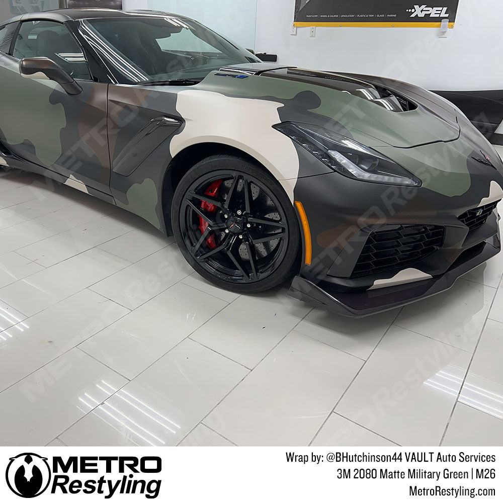 Matte Military Green Corvette Wrap