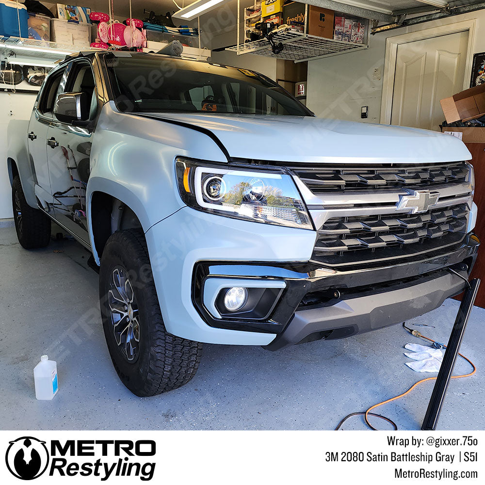 satin gray chevy colorado car wrap