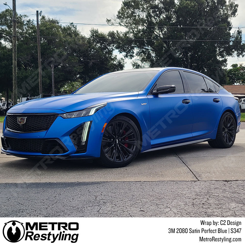 Satin Blue Cadillac Vinyl Wrap
