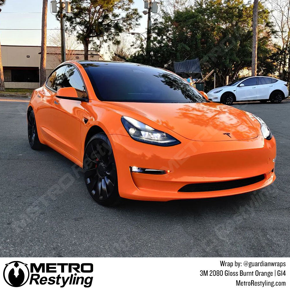 Tesla Wrapped in Orange Vinyl