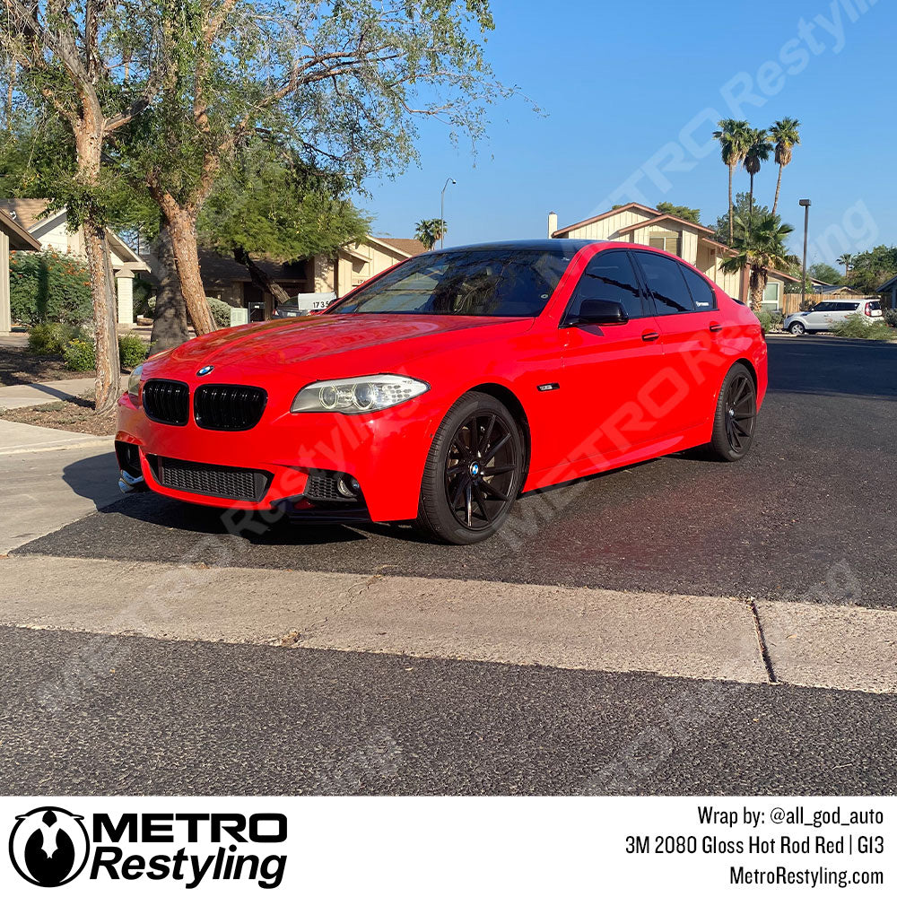Glossy Hot rod red bmw wrap