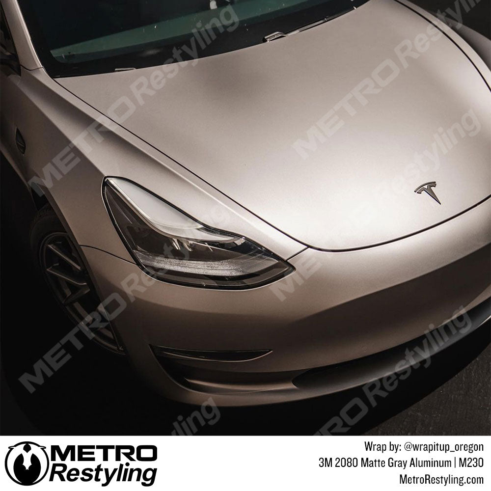 Matte Gray Aluminum Tesla Vinyl Wrap