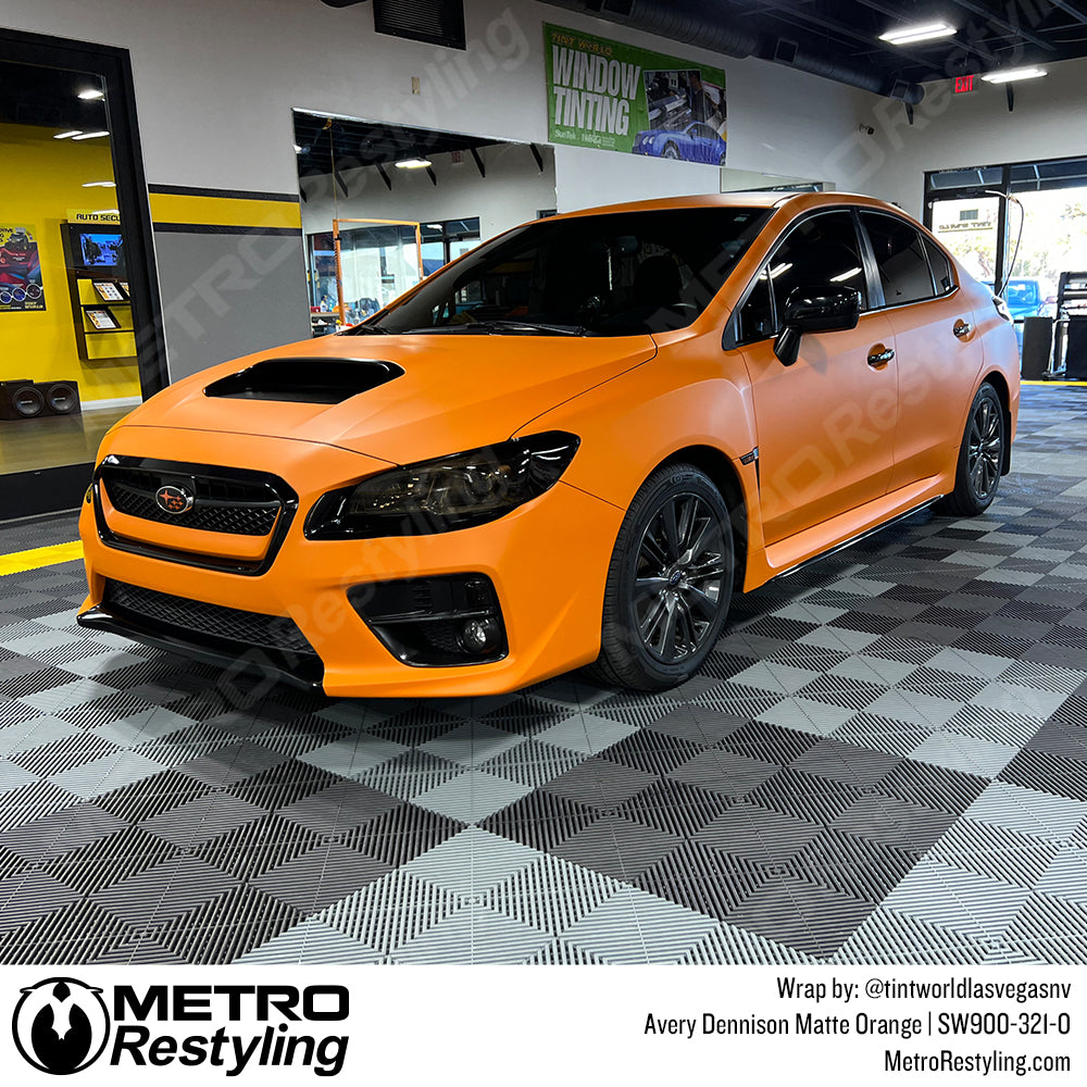 matte orange subaru car wrap