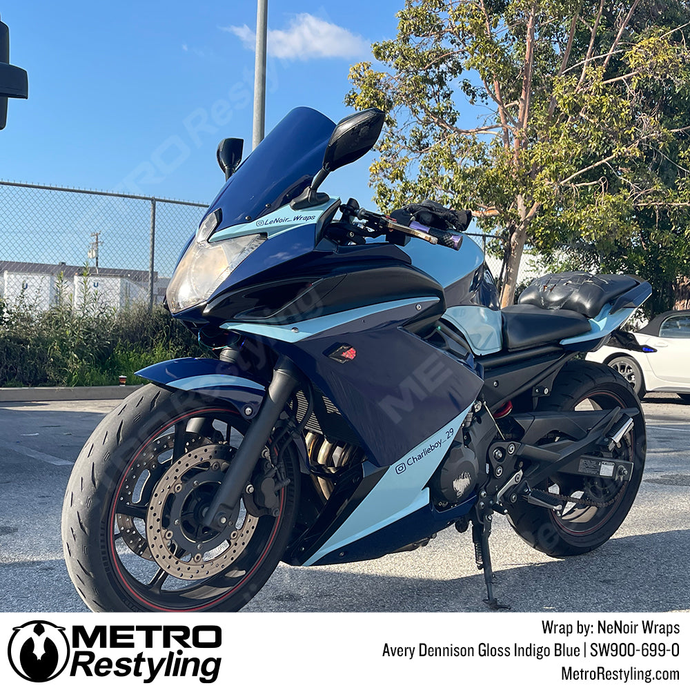 Indigo blue motorcycle vinyl wrap